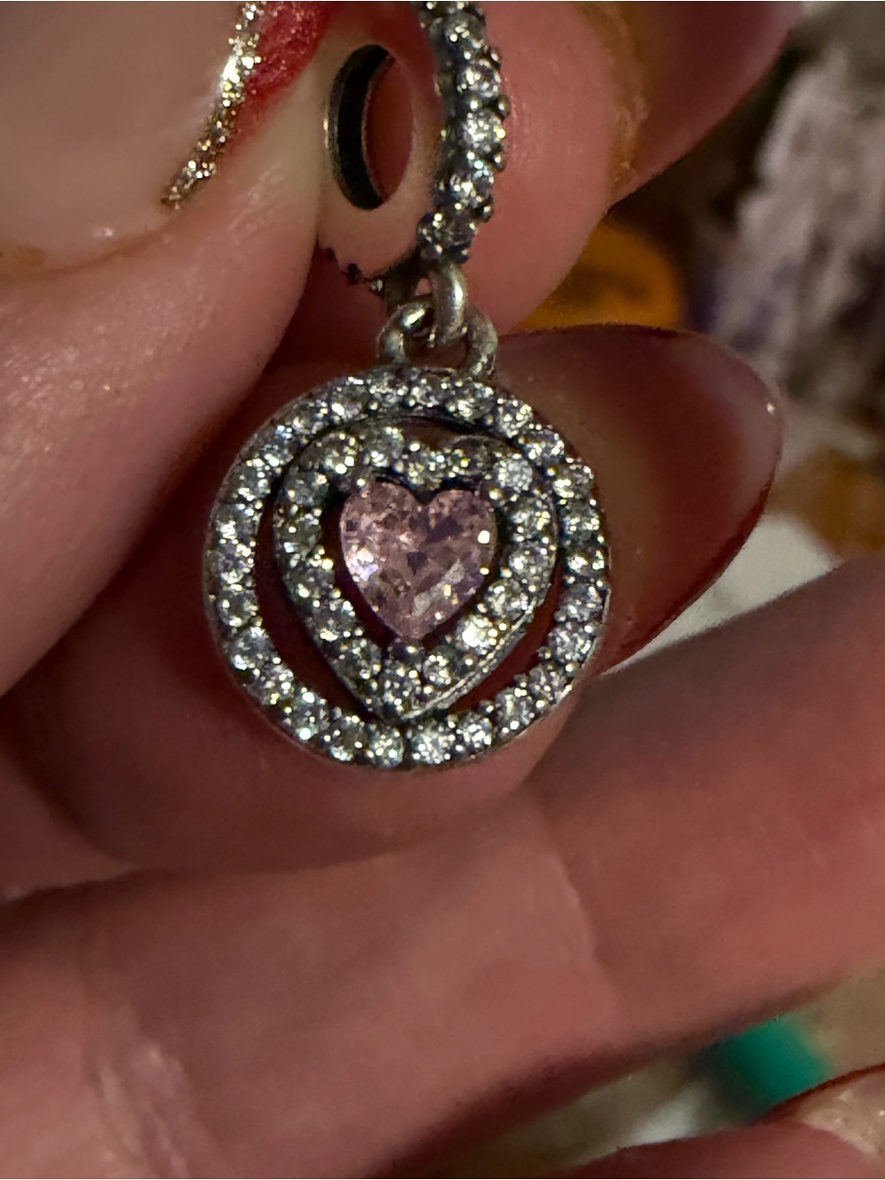 Pandora CZ Pink Heart Dangle Charm